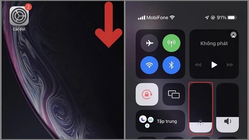 Nhấn giữ vào thanh thiết lập độ sáng màn hình
