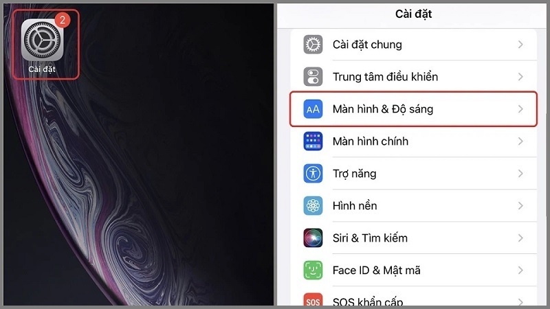 Nhấn vào tùy chọn Màn hình & Độ sáng