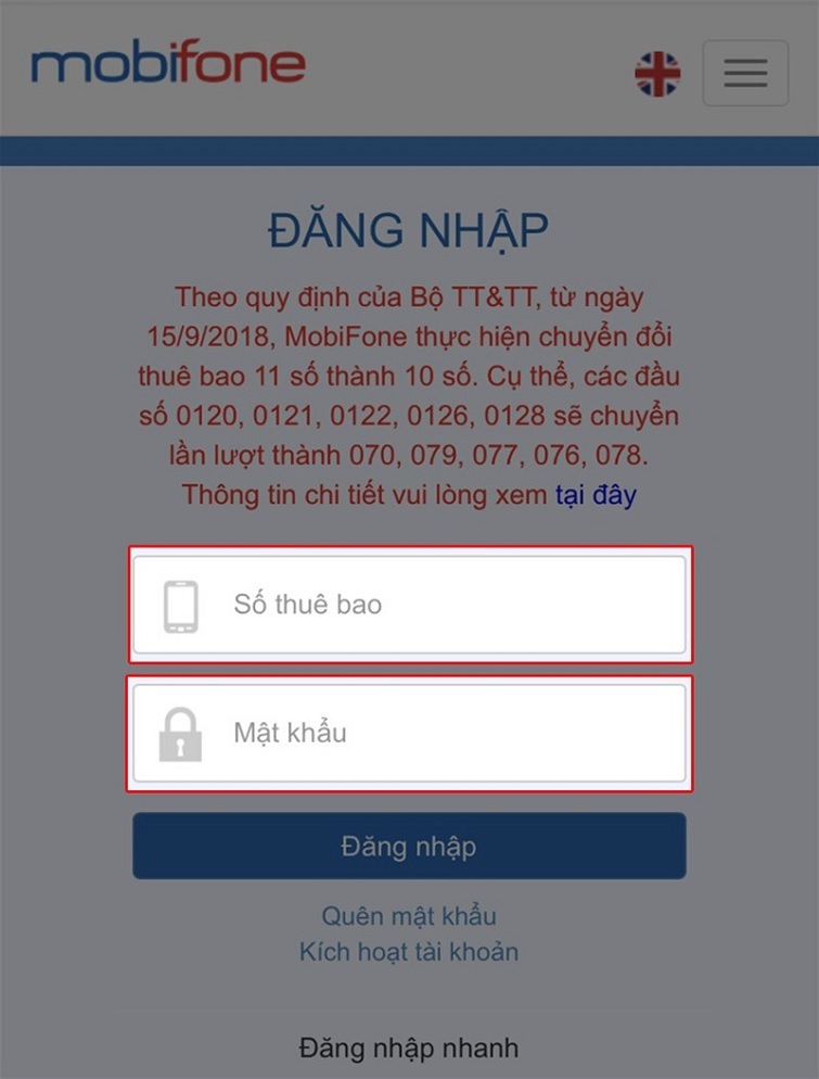 Đăng nhập vào tài khoản MobiFone Portal