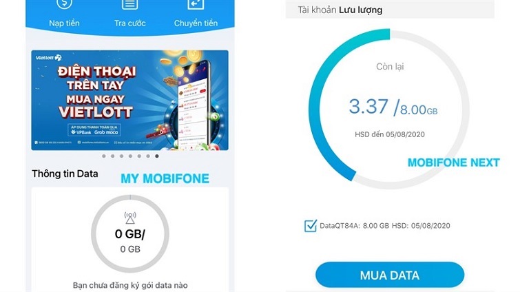 Trên màn hình điện thoại sẽ hiển thị dung lượng data còn lại