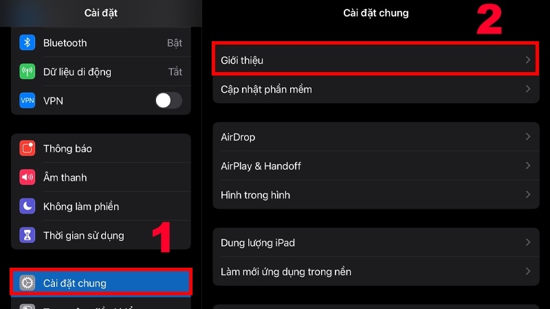 Menu Cài đặt chung > Giới thiệu
