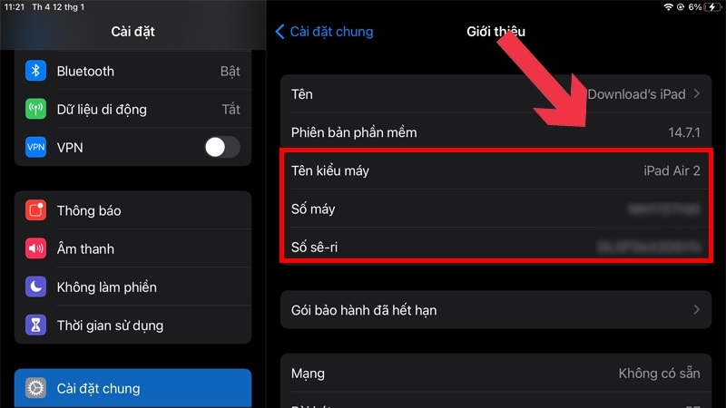 Thao tác chạm vào Số máy để hiện mã Model dạng Axxxx
