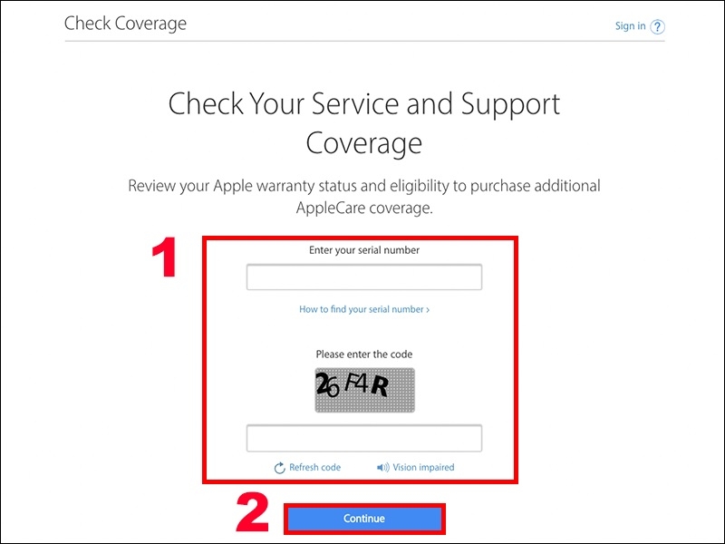Kết quả tra cứu Serial trên trang Apple Check Coverage bước 1