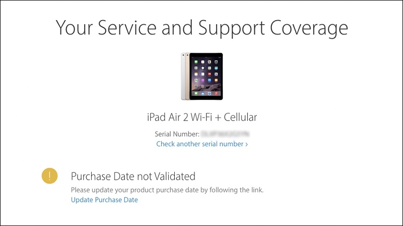 Kết quả tra cứu Serial trên trang Apple Check Coverage bước 2