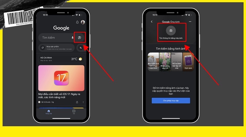 Chọn vào mục Tìm thông tin bằng máy ảnh