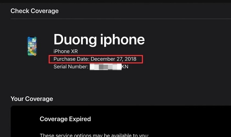 Quan sát mục Purchase Date để biết chính xác thời gian kích hoạt iPhone