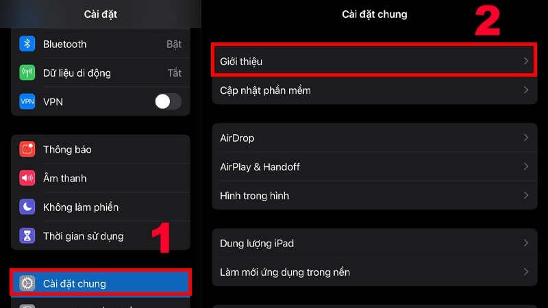 Xem tên kiểu máy iPad trong Cài đặt bước 1