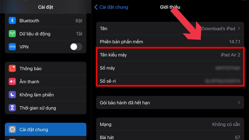 Xem tên kiểu máy iPad trong Cài đặt bước 2