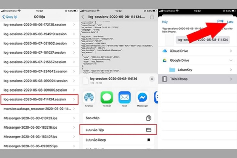 Nhấn vào biểu tượng Chia sẻ để lưu dữ liệu vào tệp