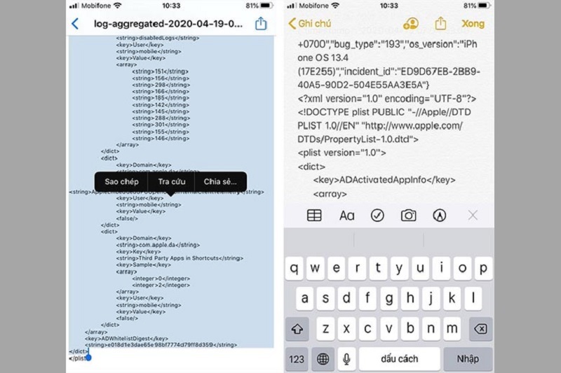 Chép tất cả các dữ liệu tại log aggregated và dán vào Ghi chú