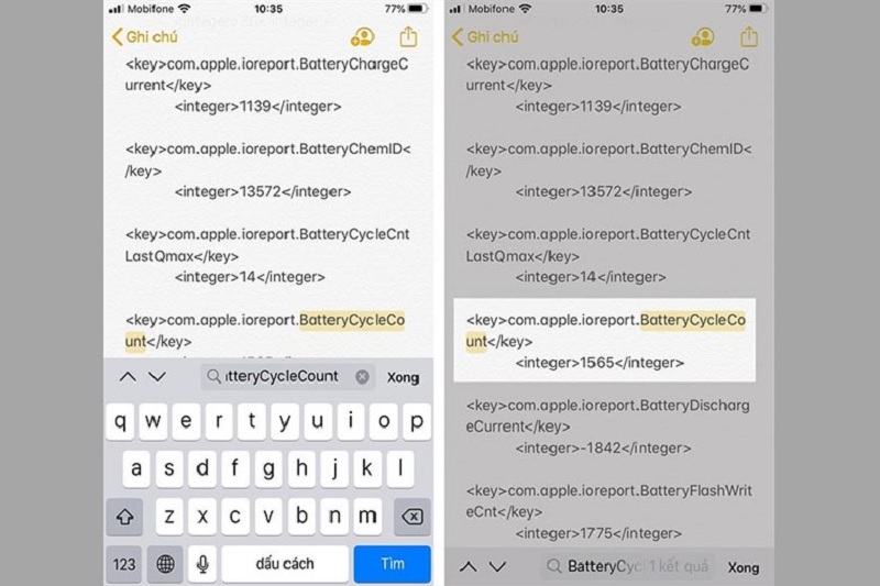 Tại đây sẽ có số lần sạc pin iPhone bạn muốn xem