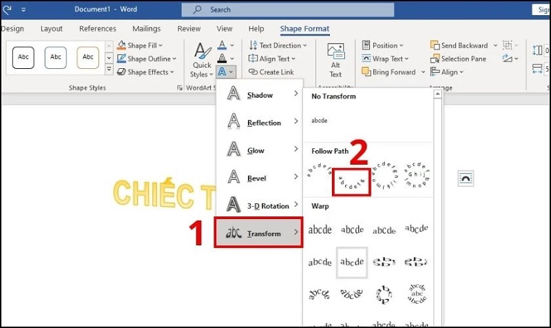Chọn mục Text Effects