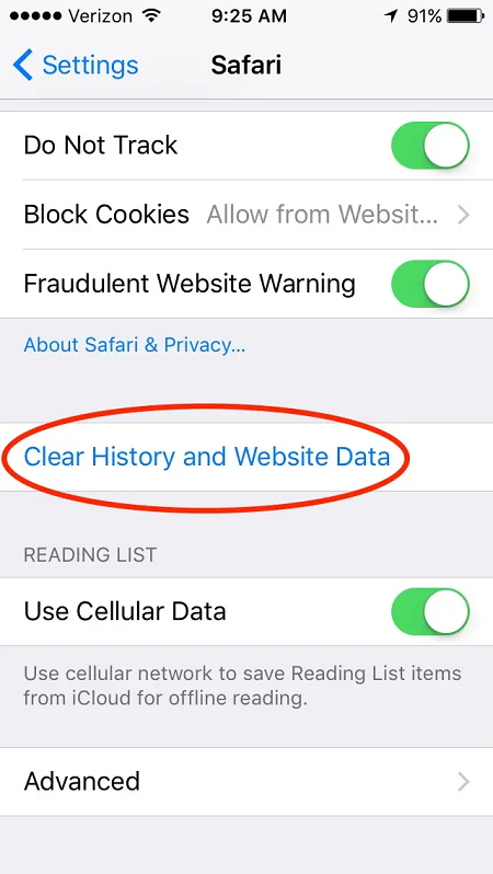 Làm trống và sạch bộ nhớ cache của Safari