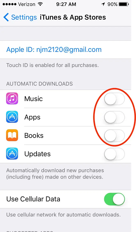 Tắt tải xuống tự động