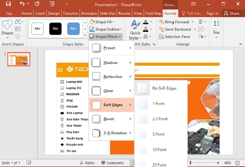 Chọn vào Shape Effect
