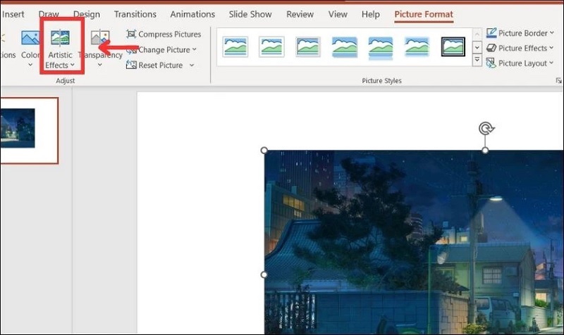 Nhấn vào công cụ Artistic Effects