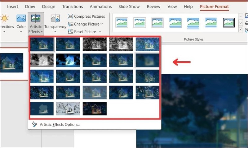 Chọn vào hiệu ứng làm mờ
