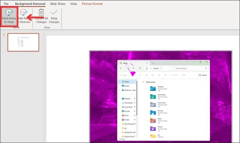 Chọn vào mục Mark Areas to Keep