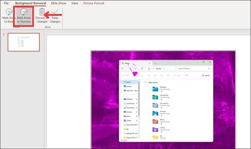 Chọn vào mục Mark Areas to Remove
