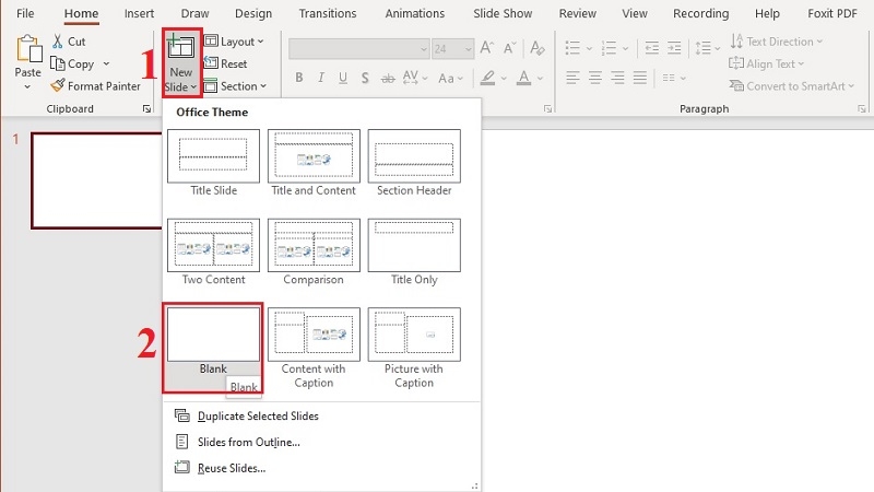 Mở PowerPoint, chọn vào Blank Presentation Mở PowerPoint, chọn vào Blank Presentation
