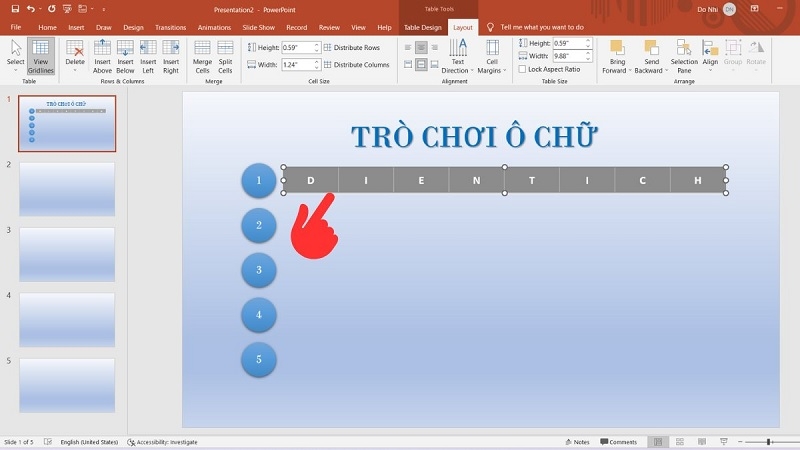 Bảng ô chữ chứa đáp án đã được chia ô bước 4 Bảng ô chữ chứa đáp án đã được chia ô bước 4