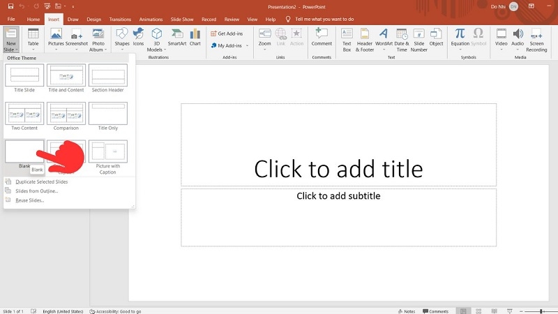 Chọn vào Blank Presentation Chọn vào Blank Presentation
