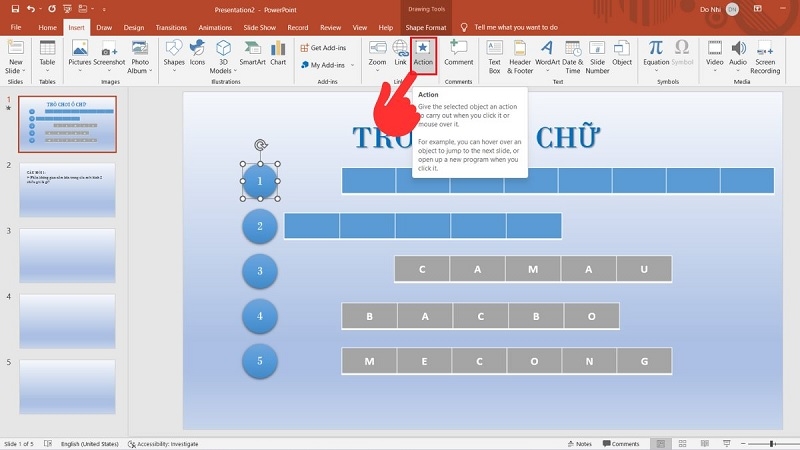 Hộp thoại Action Settings để liên kết slide bước 1 Hộp thoại Action Settings để liên kết slide bước 1