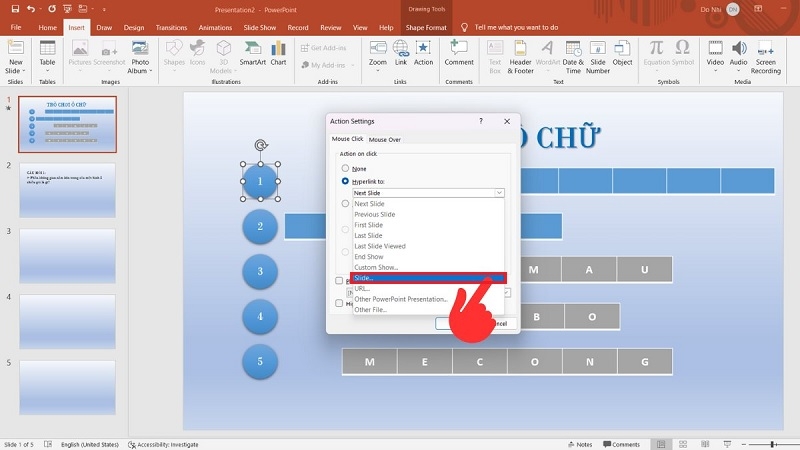 Hộp thoại Action Settings để liên kết slide bước 2 Hộp thoại Action Settings để liên kết slide bước 2