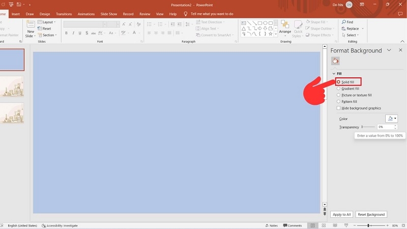 Hộp thoại Format Background với các tùy chọn màu nền bước 4 Hộp thoại Format Background với các tùy chọn màu nền bước 4
