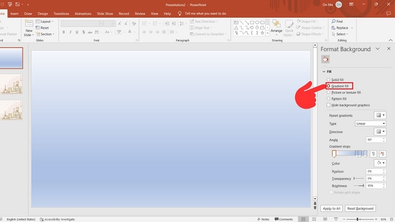 Hộp thoại Format Background với các tùy chọn màu nền bước 5 Hộp thoại Format Background với các tùy chọn màu nền bước 5