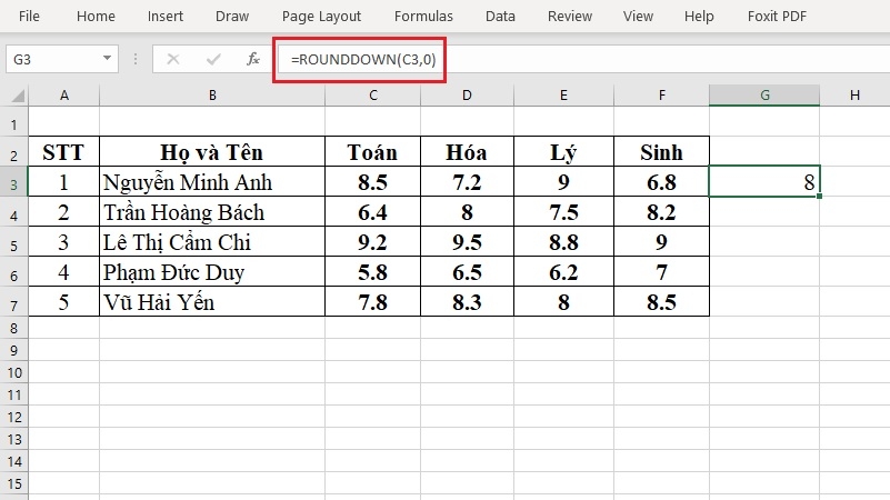 Gõ công thức =ROUNDDOWN(C3,0) để làm tròn số trong Excel Gõ công thức =ROUNDDOWN(C3,0) để làm tròn số trong Excel