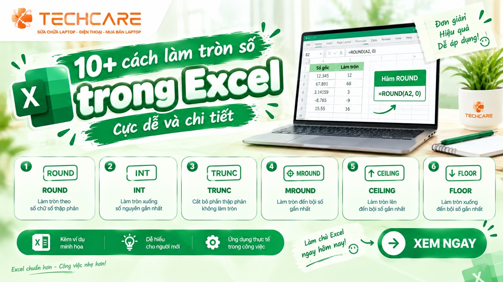 10+ cách làm tròn số trong Excel cực dễ và chi tiết