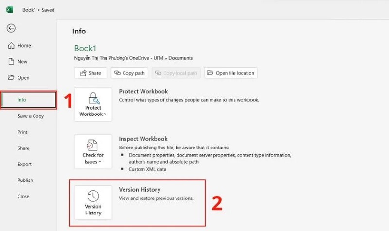 Nhấn vào tùy chọn Version History