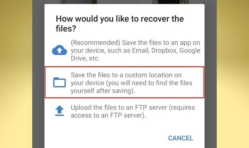 Chọn vào dòng chữ Save the file a custom location