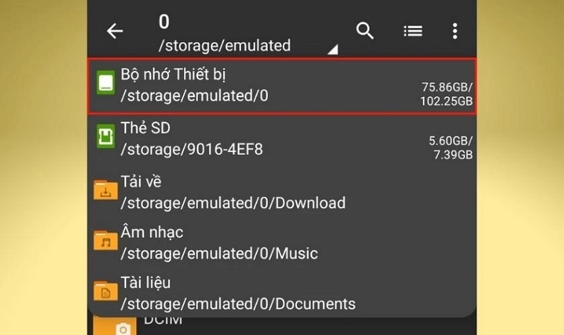 Chọn Bộ nhớ Thiết bị