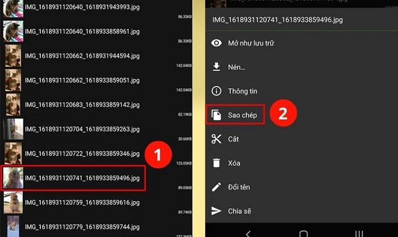Nhấn vào tùy chọn Sao chép