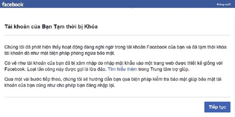Tài khoản Facebook bị khóa tạm thời