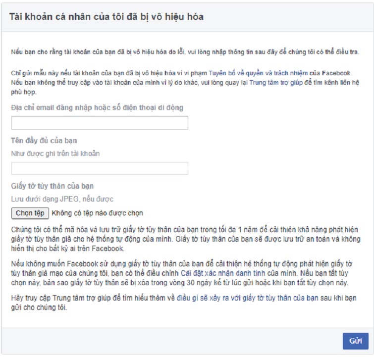 Sử dụng form Tài khoản của tôi bị vô hiệu hóa (My account has disabled)