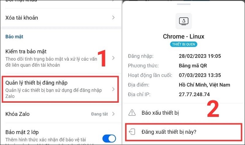 Chọn mục Đăng xuất thiết bị này