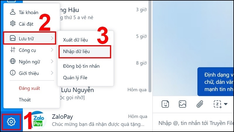 Chọn Nhập dữ liệu