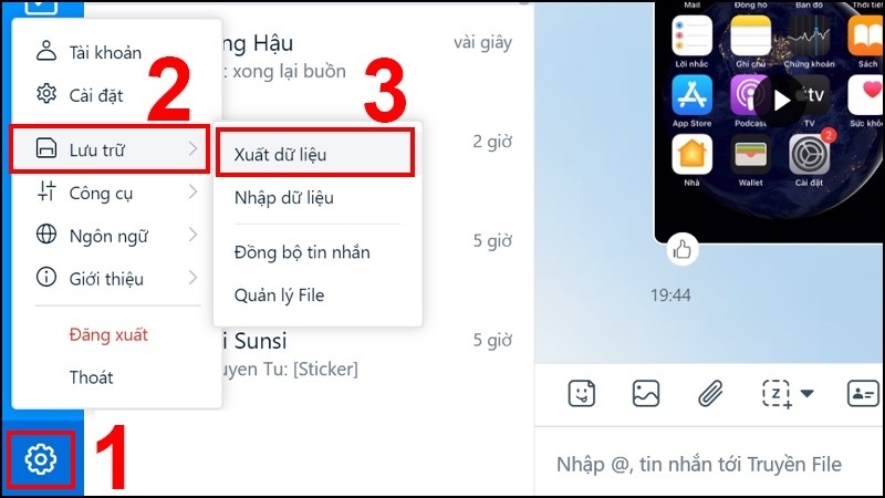Chọn Xuất dữ liệu
