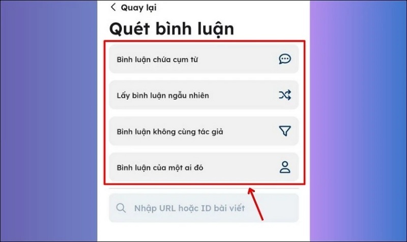 Chọn vào mục Bình luận chứa cụm từ