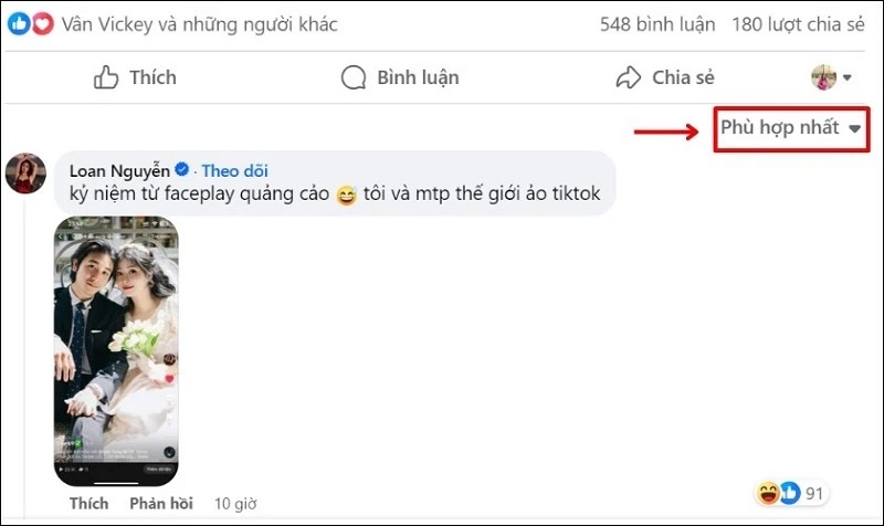 Tùy chọn Phù hợp nhất được hiển thị