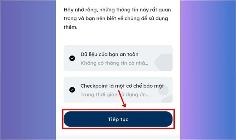 Nhấn nút Tiếp tục