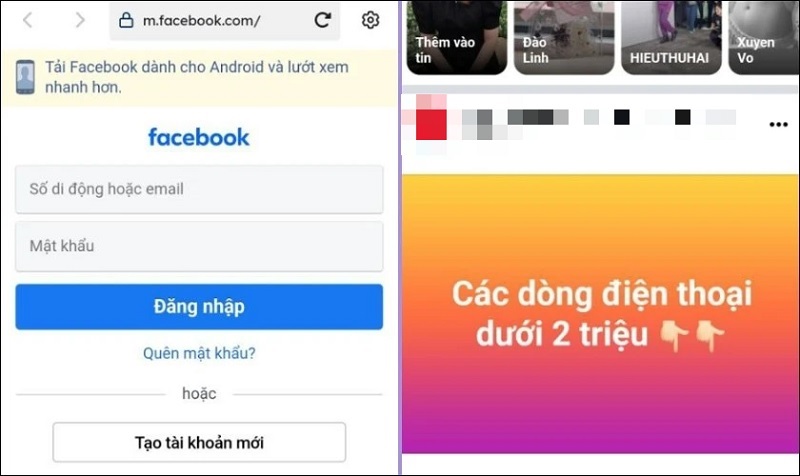 Đăng nhập vào tài khoản Facebook