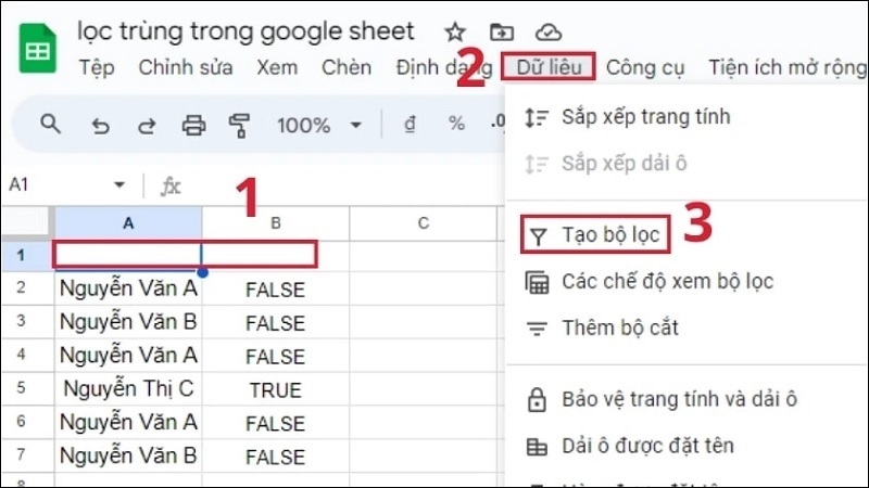 Chọn vào tính năng Tạo bộ lọc
