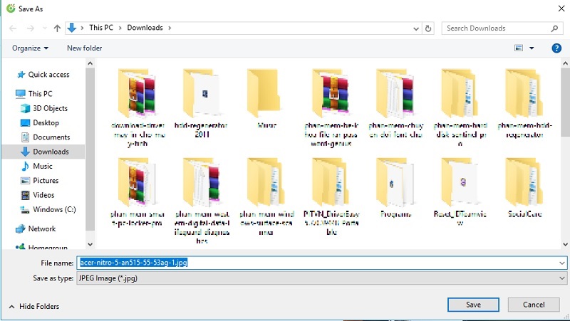 Chọn vào thư mục mà các bạn muốn lưu hình ảnh đó trên máy tính