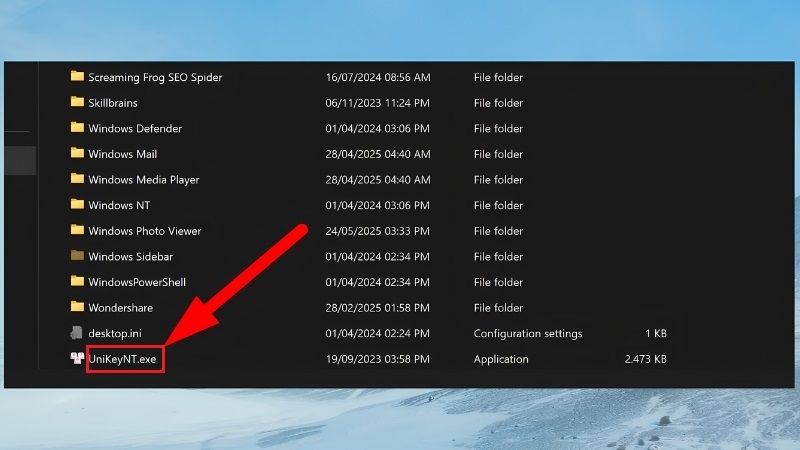 File UniKeyNT.exe trong thư mục