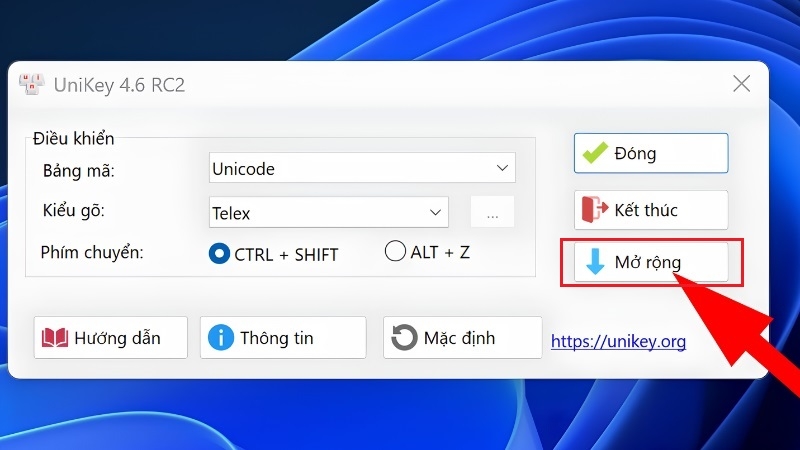 Nút Mở rộng trong Unikey