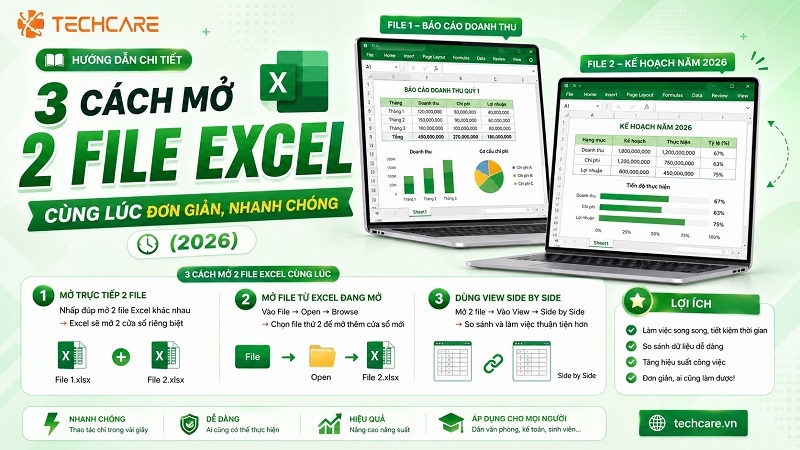 3 cách mở 2 file Excel cùng lúc đơn giản, nhanh chóng (2026)